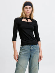 Gigi Open Tie Front Top Black