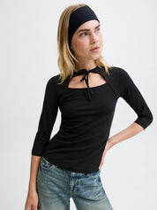 Gigi Open Tie Front Top Black